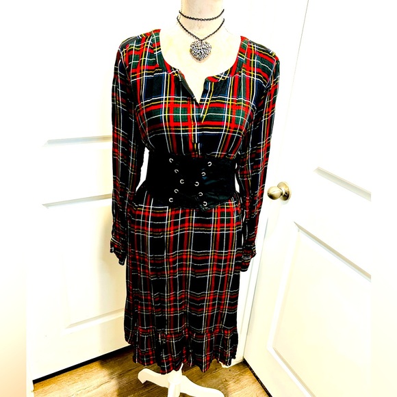 Loft plaid long sleeve dress with free corset belt size 20, like new - Picture 2 of 10